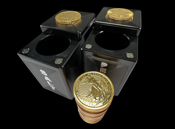 20oz Gold Coins ANO BLACK Salt & Pepper Shaker Gold Stacker Bricks (PRICE AS SHOWN $1,699.99)*