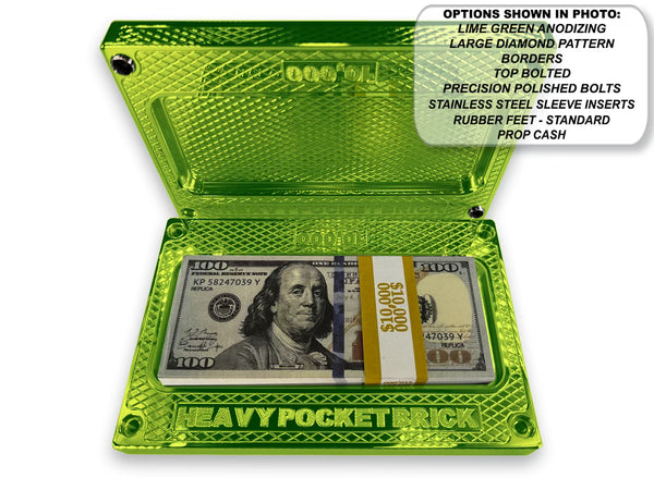 HEAVY Pocket Brick LIME GREEN $10,000 Capacity - Weight 69.28oz